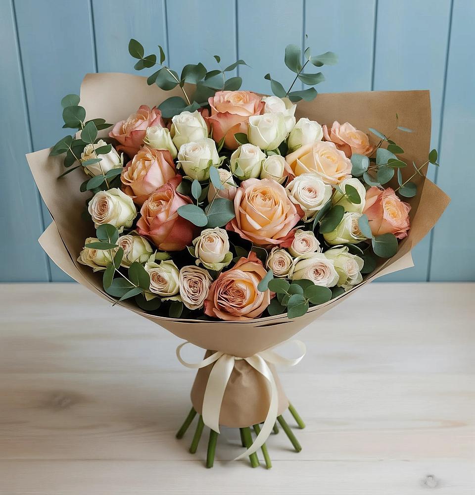 Букет цветов из: Альстромерии и Розы в Строкино