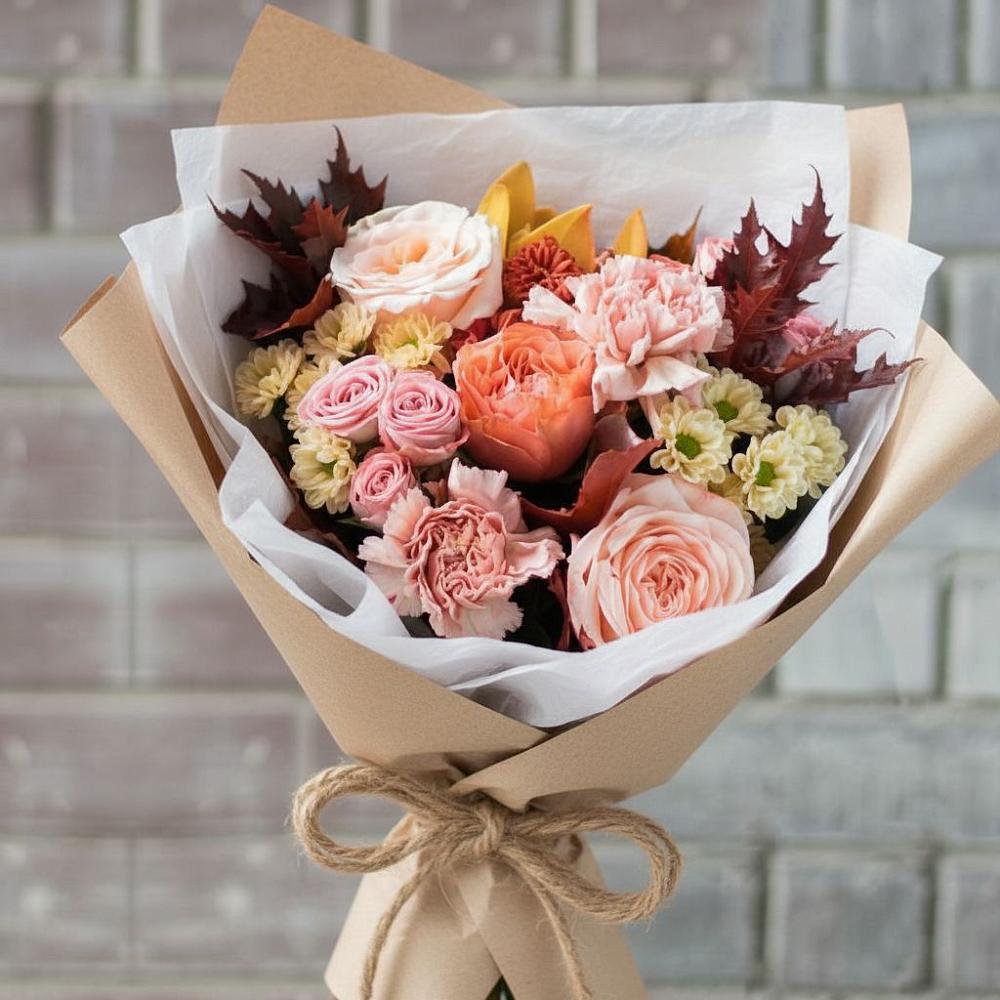 Букет цветов из: Гвоздики, Хризантемы и Розы в Строкино