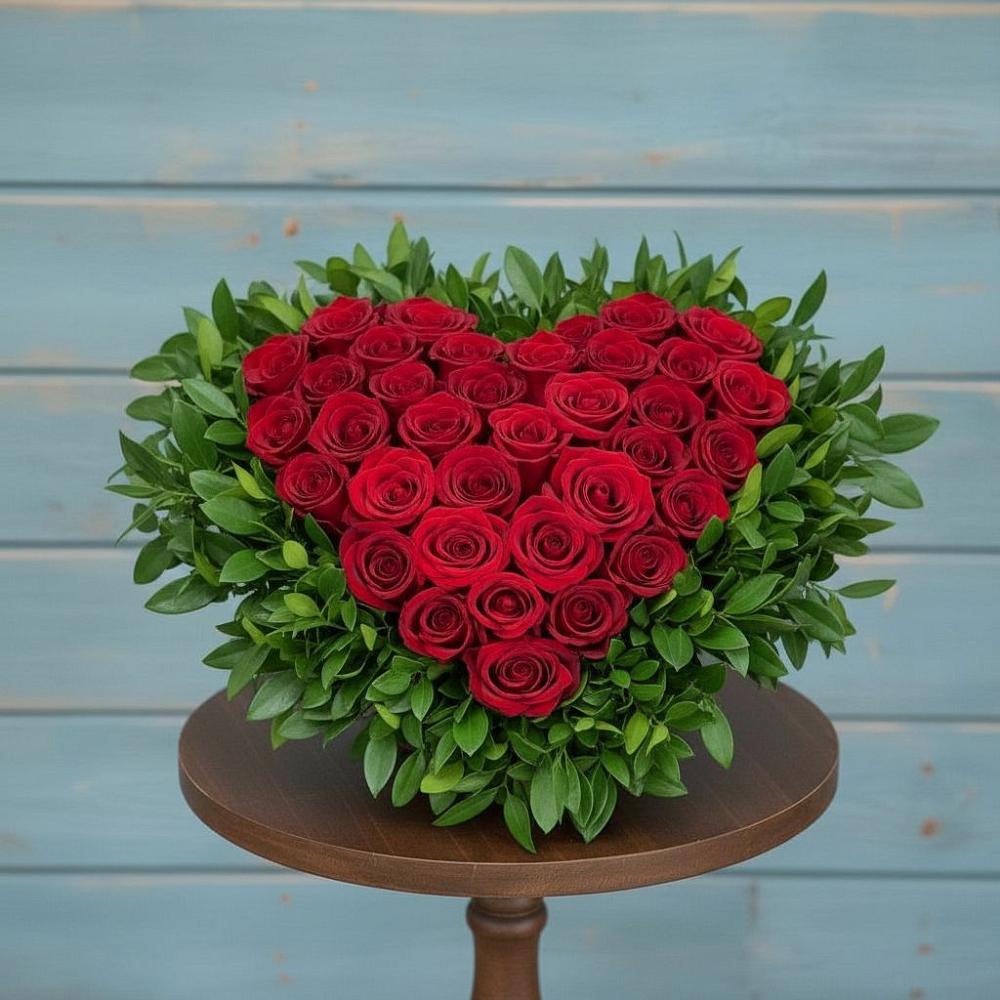 Цветочная композиция из Розы в виде сердца в Строкино