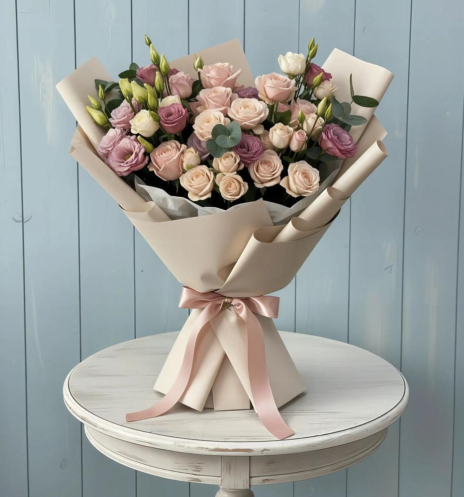 Букет цветов из: Розы и Лизиантусы в Строкино