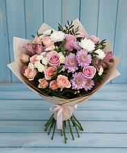 Букет цветов из:  Хризантемы, Розы и Альстромерии в Строкино