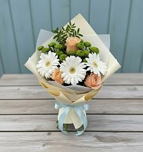 Букет цветов из:  Герберы, Розы и Хризантемы #REPLACE_PRED# Строкино