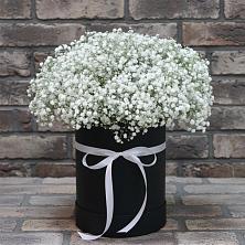 Цветочная композиция из Гипсофила в шляпной коробке в Строкино